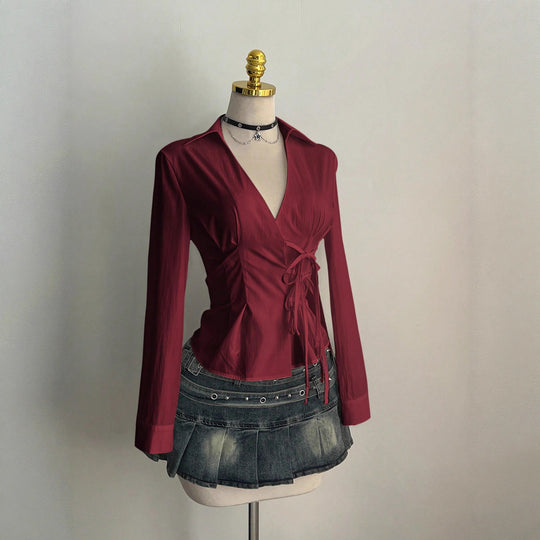 Damen Elegantes Wickeloberteil mit feinen Rüschendetails EB