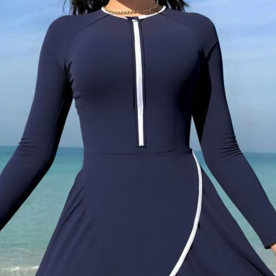 Damen modischer Schwimmanzug mit Wickeldesign und langem Arm EB