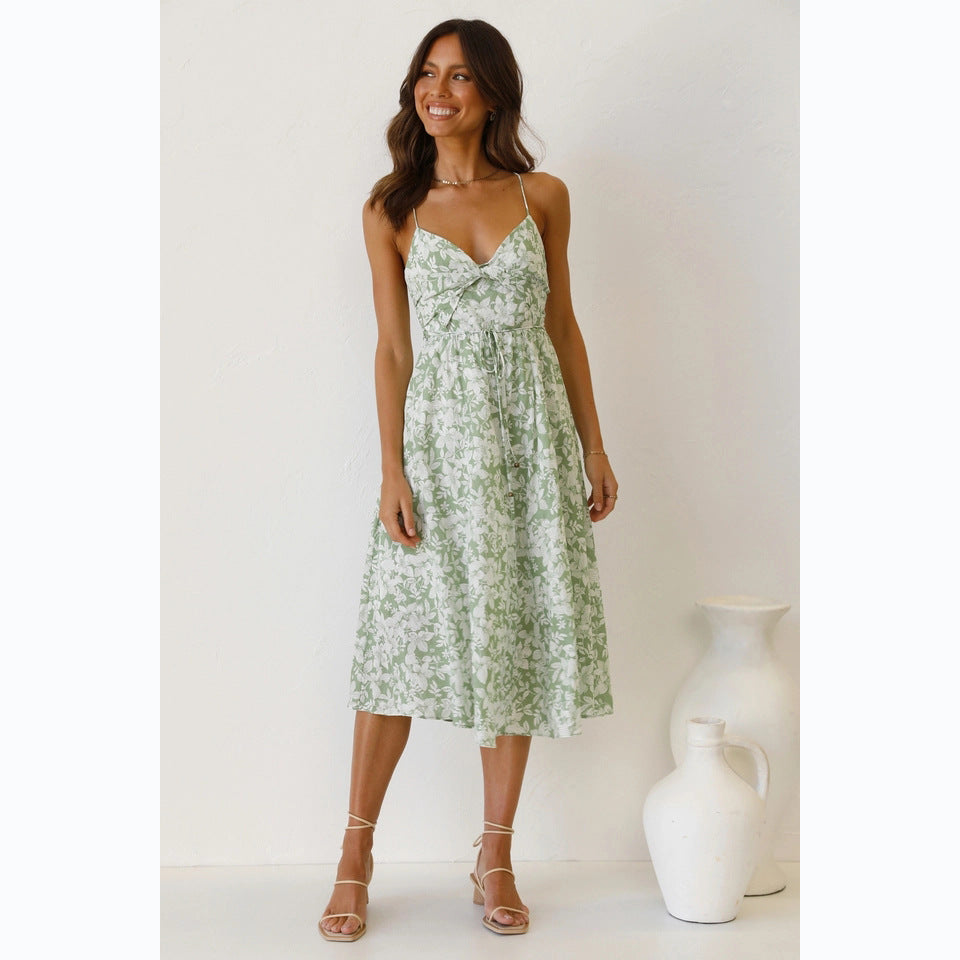 Damen Midikleid mit Floralem Muster und Verstellbaren Spaghettiträgern EB