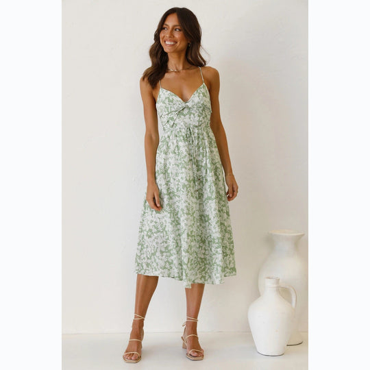 Damen Midikleid mit Floralem Muster und Verstellbaren Spaghettiträgern EB