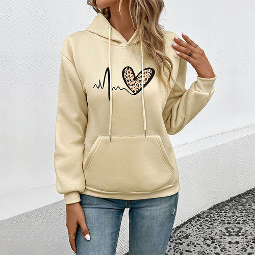 Damen Kapuzenpullover mit Herz- und EKG-Motiv EB