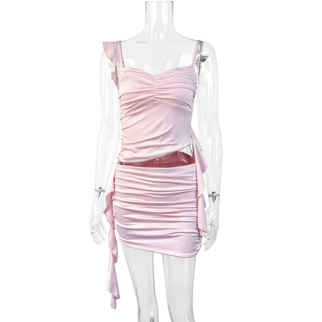 Damen Rüschendes Mini-Kleid mit verstellbaren Spaghetti-Trägern und figurformendem Schnitt EB