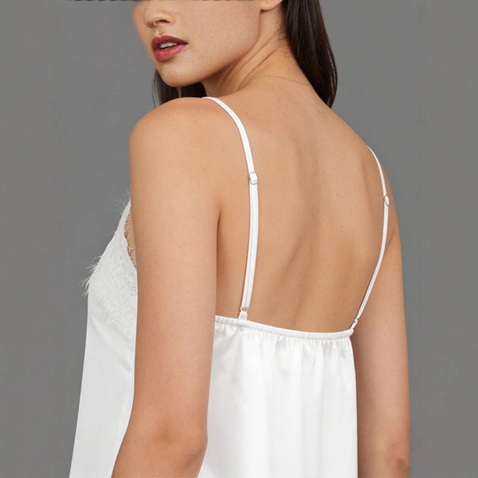 Damen zarte Spaghetti-Top mit raffiniertem Spitzenbesatz EB