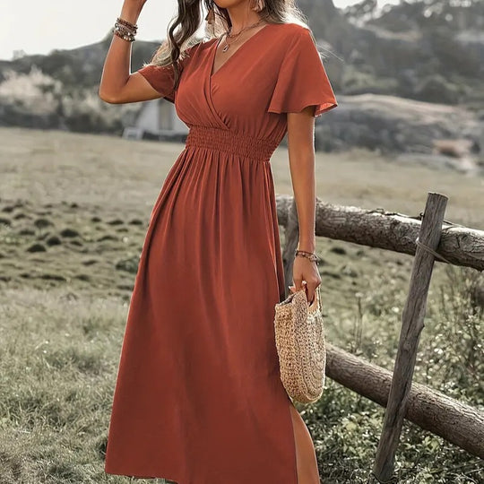 Damen Maxikleid mit fließendem Schnitt und Wickeldetails EB