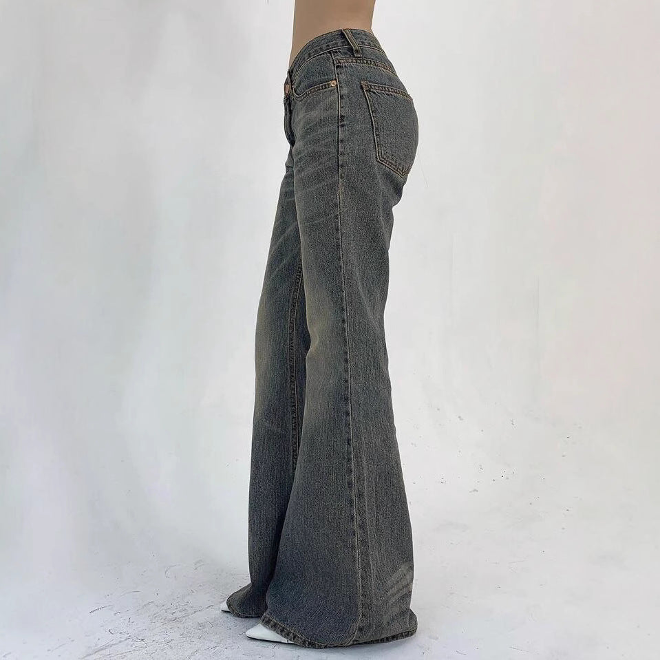 Damen Hochtaillierte Flared Jeans im Vintage-Look mit ausgestelltem Bein EB