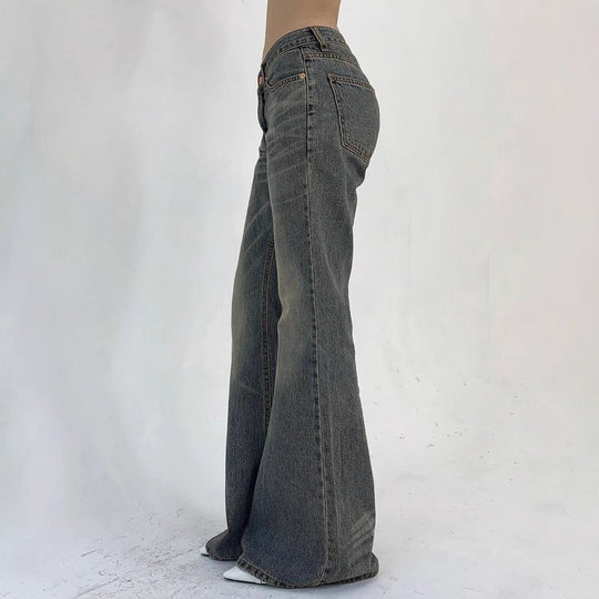 Damen Hochtaillierte Flared Jeans im Vintage-Look mit ausgestelltem Bein EB