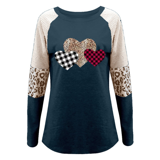 Damen Lässiges Langarmshirt mit Herzmuster und strukturiertem Design EB