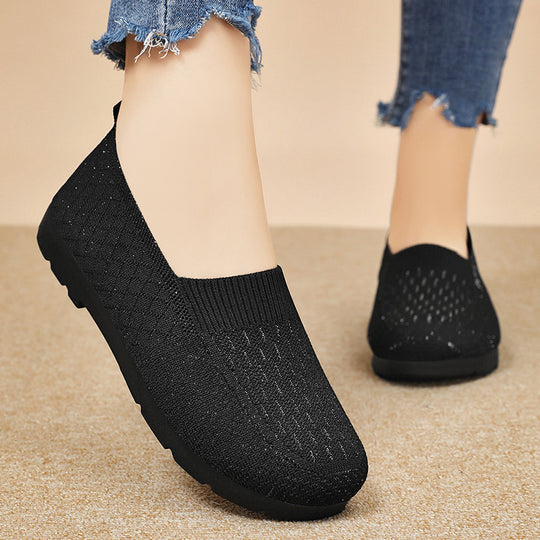 Damen elegante Slip-On Schuhe mit atmungsaktivem Strickdesign EB