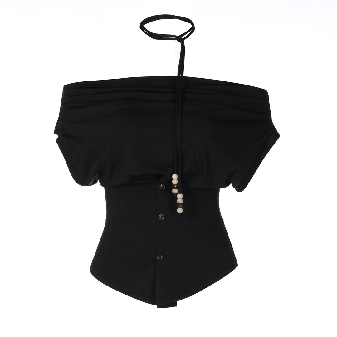 Damen Off-Shoulder Blusenshirt mit dekorativem Kordelzug EB