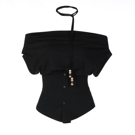 Damen Off-Shoulder Blusenshirt mit dekorativem Kordelzug EB