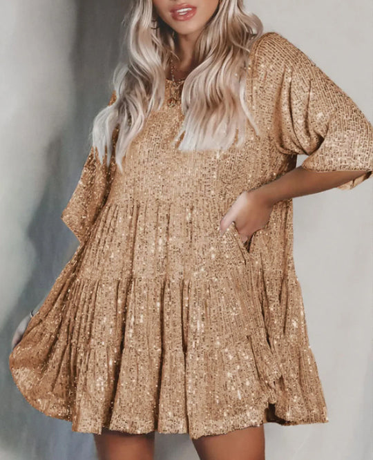 Damen funkelndes.Blusenkleid mit lockerer Passform EB