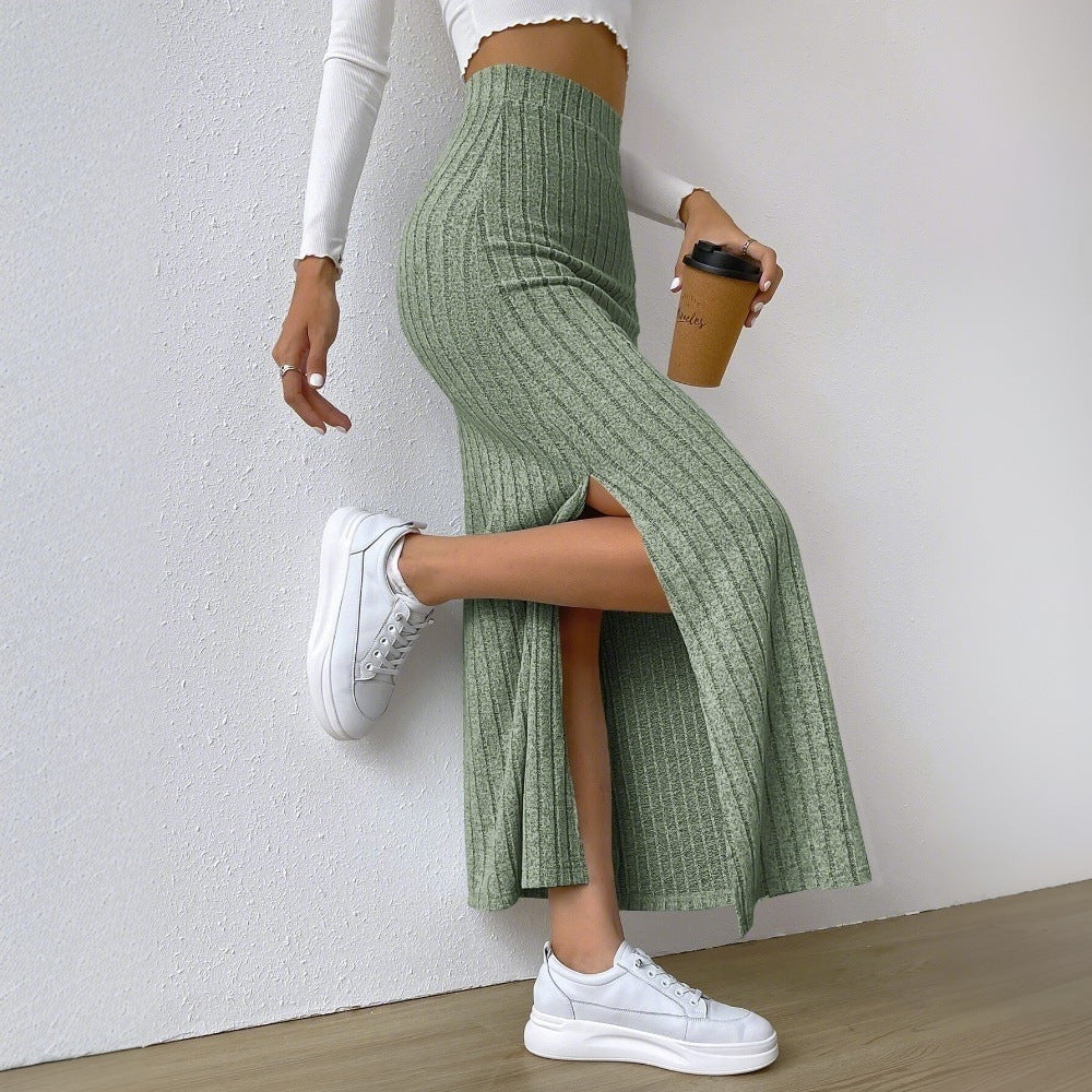 Damen gerippter Midirock mit hohem Bund und figurumspielender A-Linie Eichborn Berlin