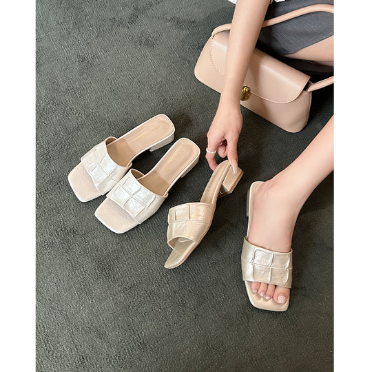 Damen elegante Mules mit modischem Faltendesign und komfortablem Blockabsatz EB
