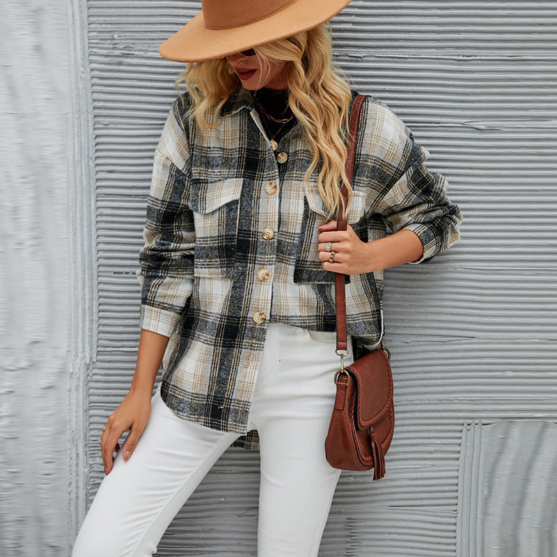 Damen Karierte Overshirt-Jacke aus weichem Flanell EB