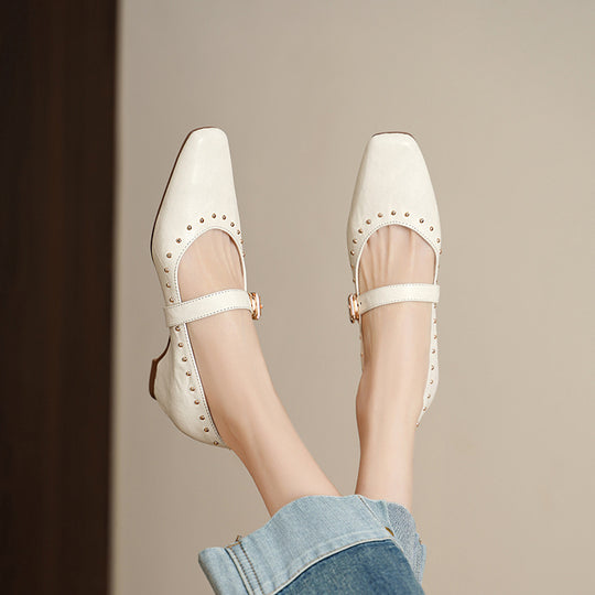 Damen Elegante Ballerinas mit dekorativen Nieten und verstellbarem Riemen EB