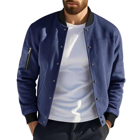 Herren Varsity-Bomberjacke mit Druckknopfverschluss, Ärmeltasche und gerippten Bündchen EB