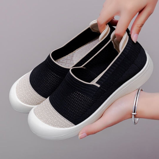 Damen Modische Slip-On Sneakers mit atmungsaktiver Oberflächenstruktur und gepolsterter Sohle EB