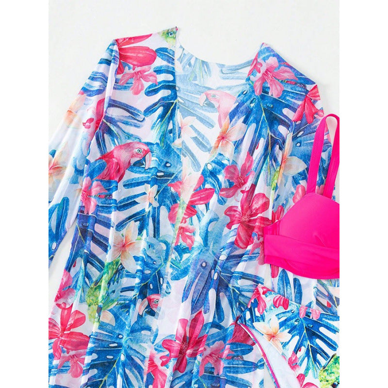 Damen bikini set mit floralem Überwurf und glamourösen Details EB