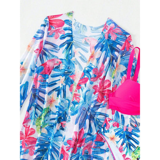 Damen bikini set mit floralem Überwurf und glamourösen Details EB