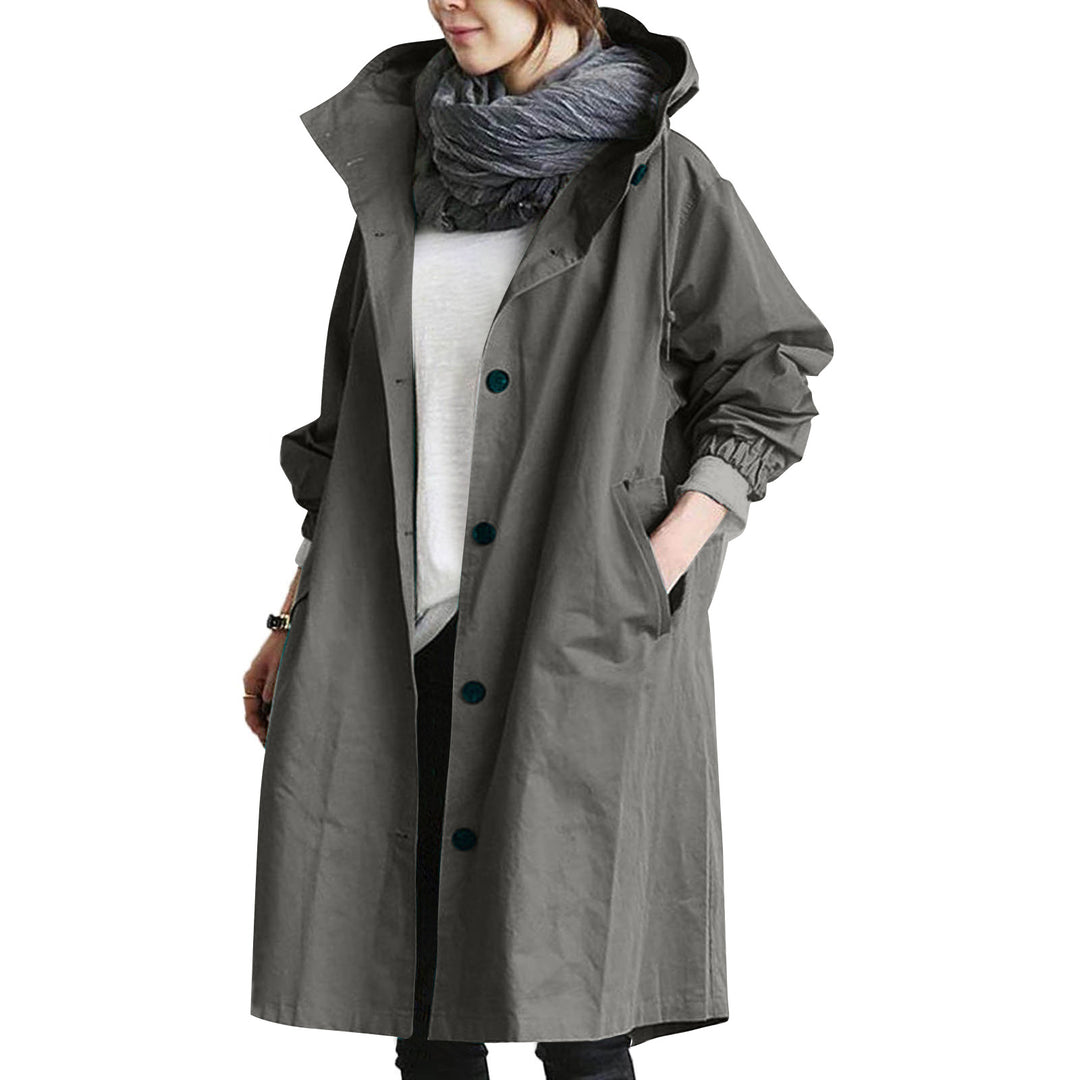 Damen nan leichter oversized Regenmantel mit Kapuze und verdeckter Knopfleiste EB