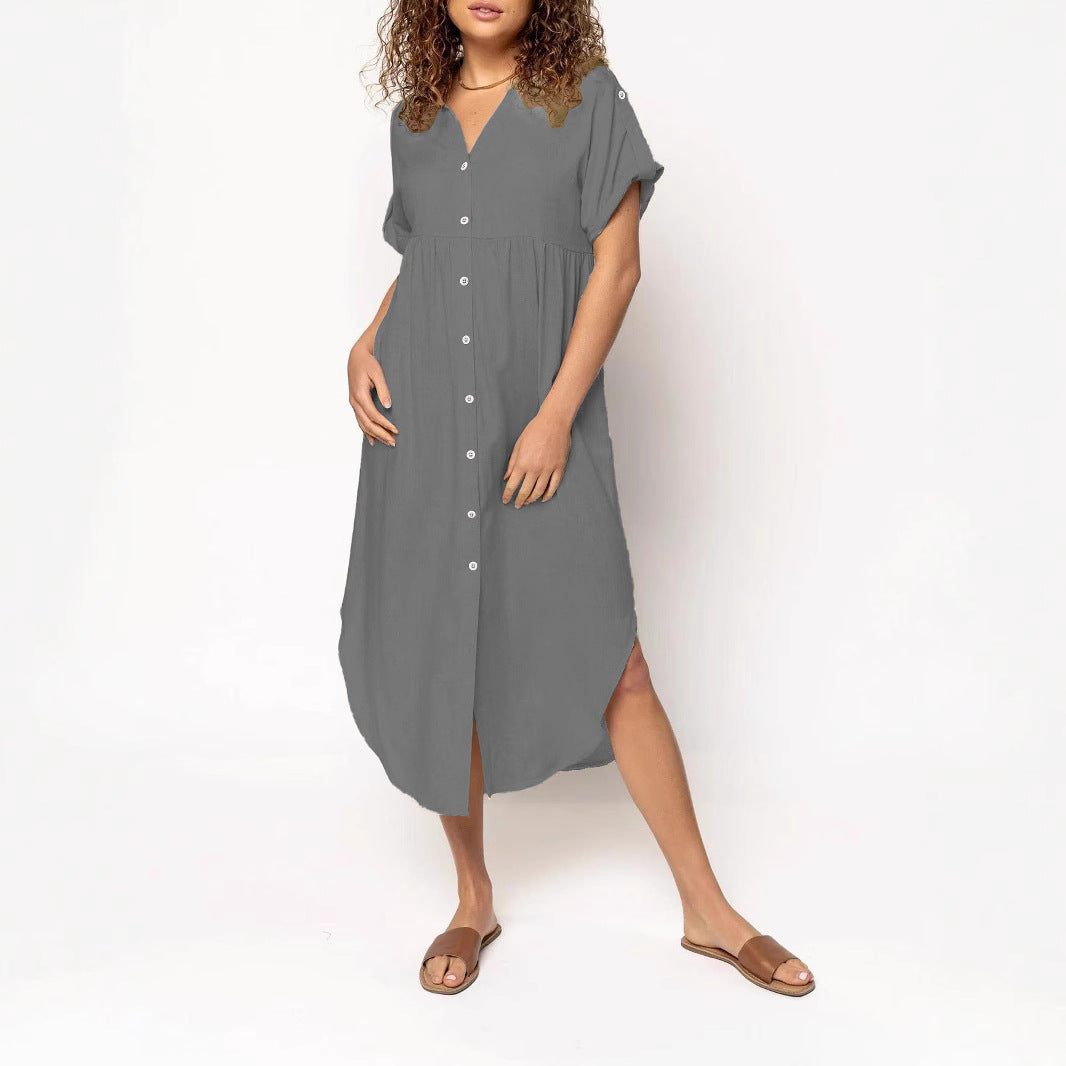 Damen Hemdkleid mit bodenlangem Schnitt und Knopfdetails EB