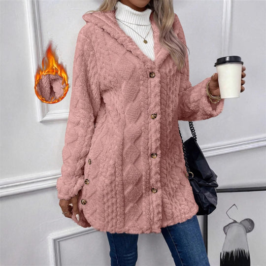 Damen Kuschelige Teddyjacke mit Knopfverschluss EB