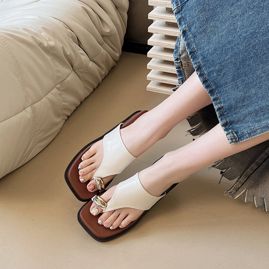Damen modische Riemchen-Pantoletten mit eleganter Schnallen-Applikation EB