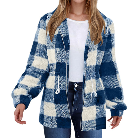 Damen Plüschjacke mit Karomuster EB