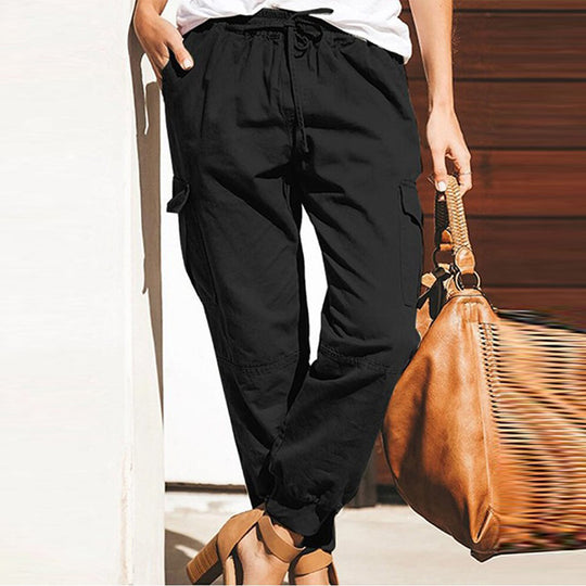 Damen lockere Cargo-Hose mit elastischem Bund und praktischen Taschen EB