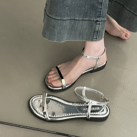 Damen elegante Sandalen mit schimmerndem Riemen und rutschfester Sohle EB