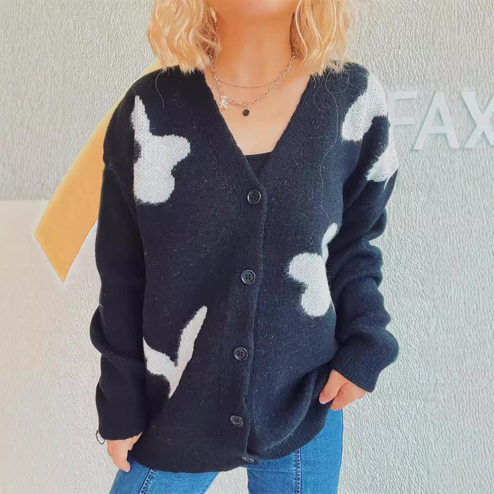 Damen gemütliche Strickjacke mit verspielten Motivakzenten EB