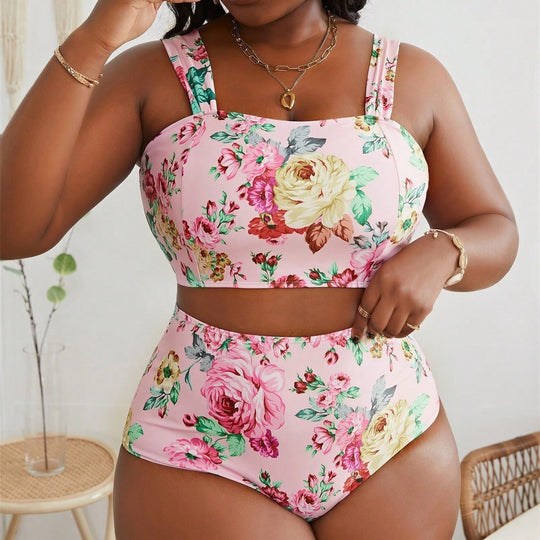 Damen Hochtailliertes Bikini-Set mit floralem Design EB