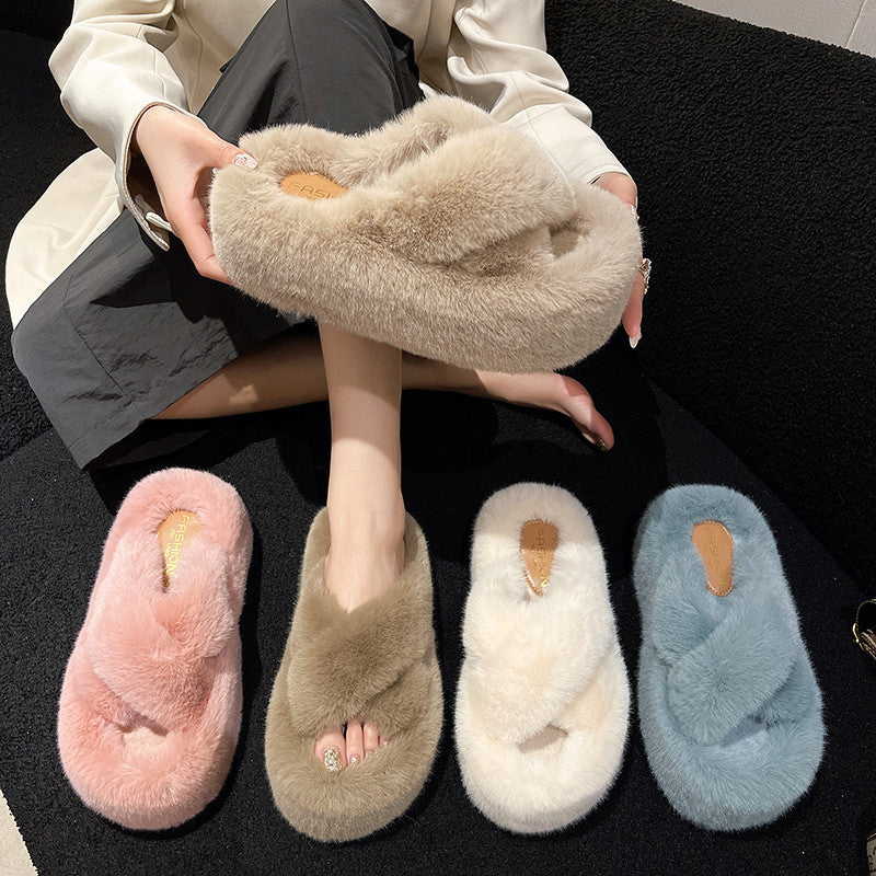 Damen Flauschige Hausschuhe mit elegantem Knöchelriemen EB