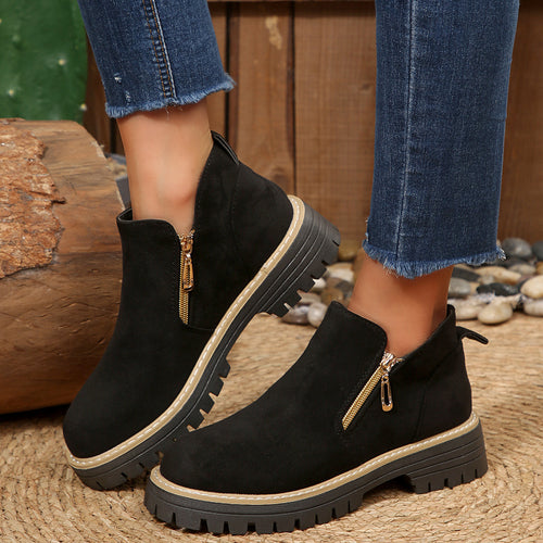 Damen nan knöchelhohe Stiefelette mit dekorativem Reißverschluss gepolstertem Schaft und robuster Profilsohle EB