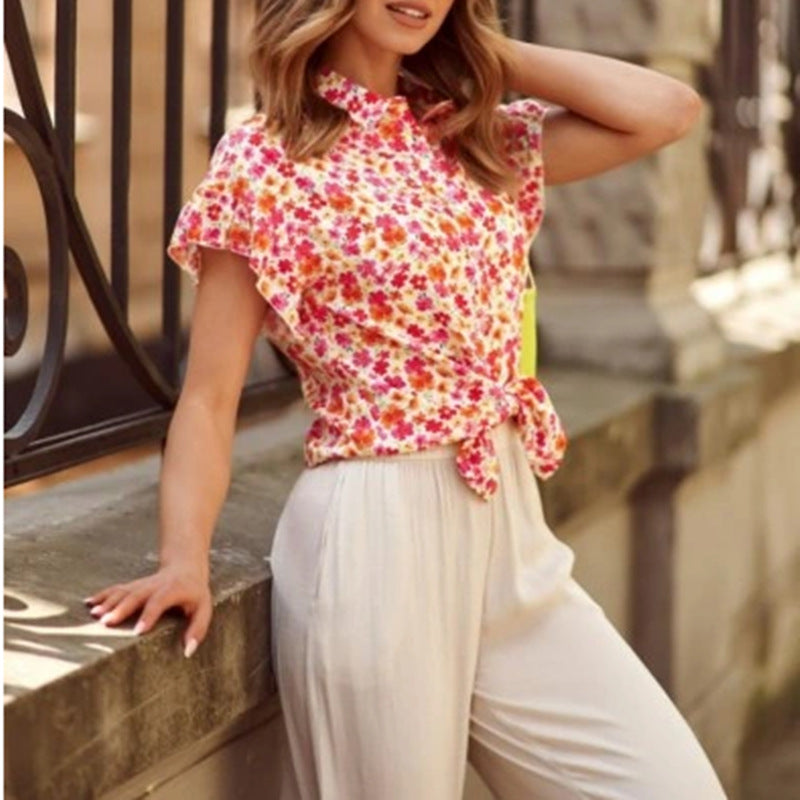 Damen Blusenshirt mit floralem Muster und Rüschendetails EB