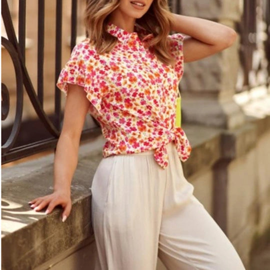 Damen Blusenshirt mit floralem Muster und Rüschendetails EB