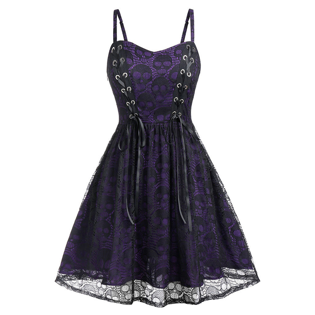 Damen Skaterkleid mit Spitzenoberteil und Schnürdetails EB