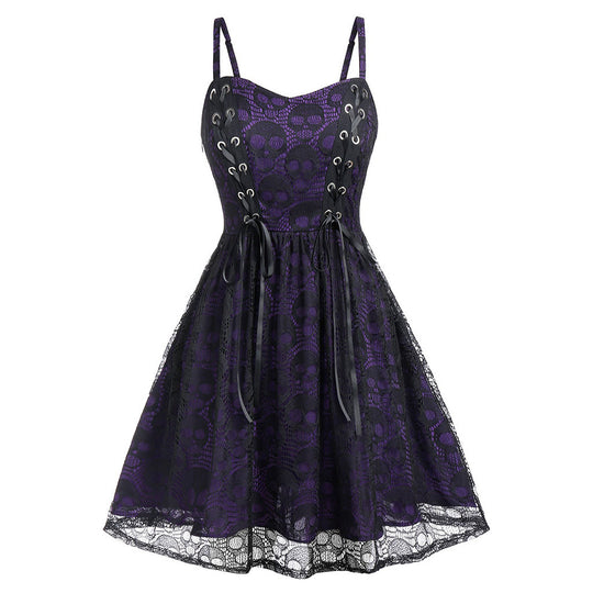 Damen Skaterkleid mit Spitzenoberteil und Schnürdetails EB