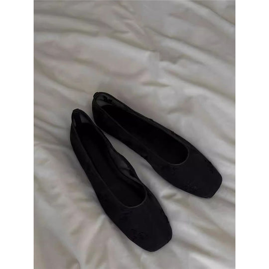 Damen Bestickte Mesh-Ballerinas mit quadratischer Zehenpartie und Rosenstickerei EB