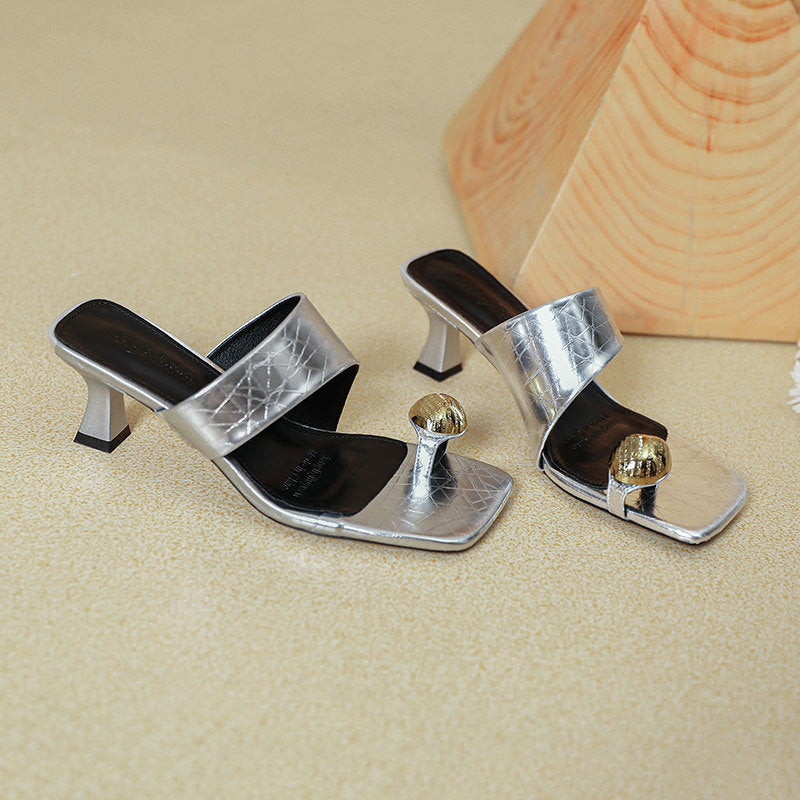 Damen Elegante Slides mit modischem Schlangenleder-Design und dekorativem Schmuck EB