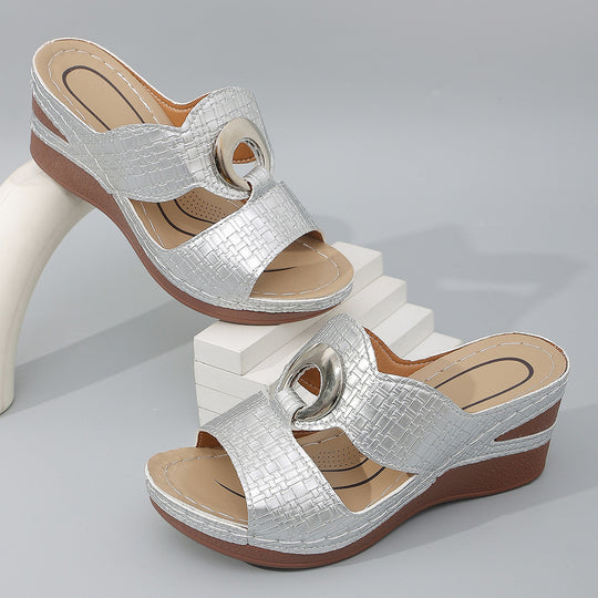Damen Wedge-Sandalen mit modischem Tierfell-Design und anatomischer Fußbettung EB