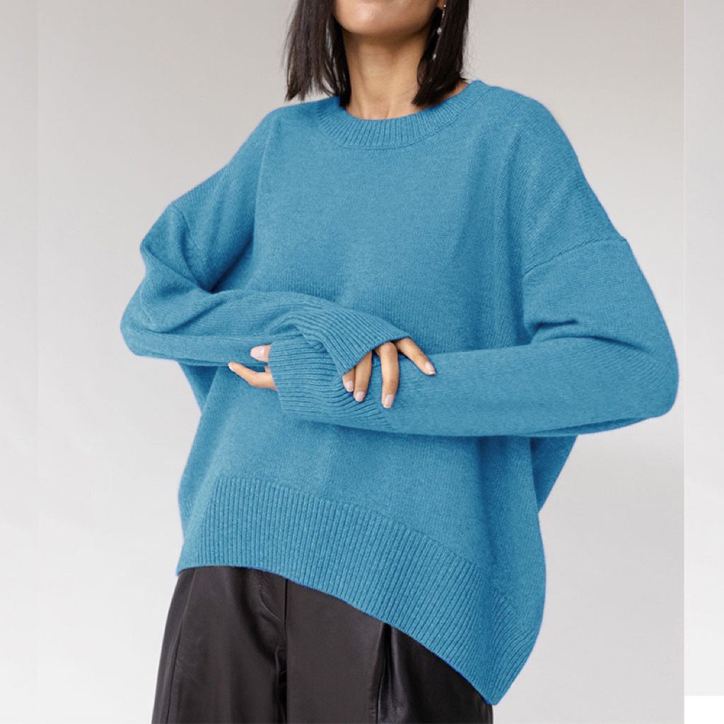 Damen Oversized Pullover mit feinem Strickmuster und breiten Bündchen EB