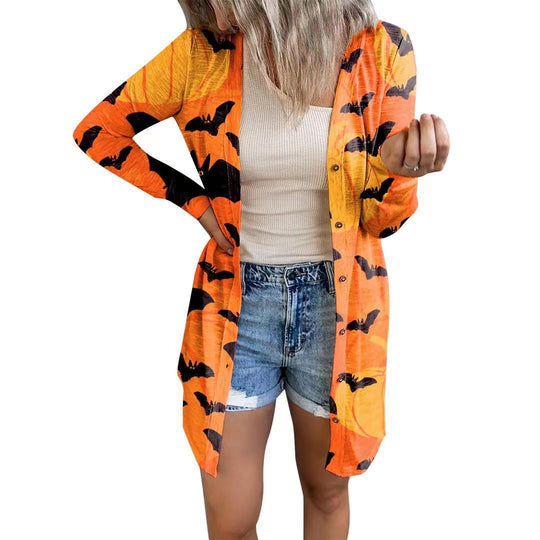 Damen Langarm-Cardigan mit knöpfbarem Design und einzigartigem Batikmuster EB