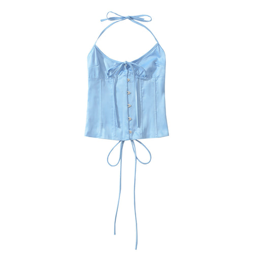 Damen Satin-Nachtkleid mit dekorativen Bindebändern und Knopfleiste EB