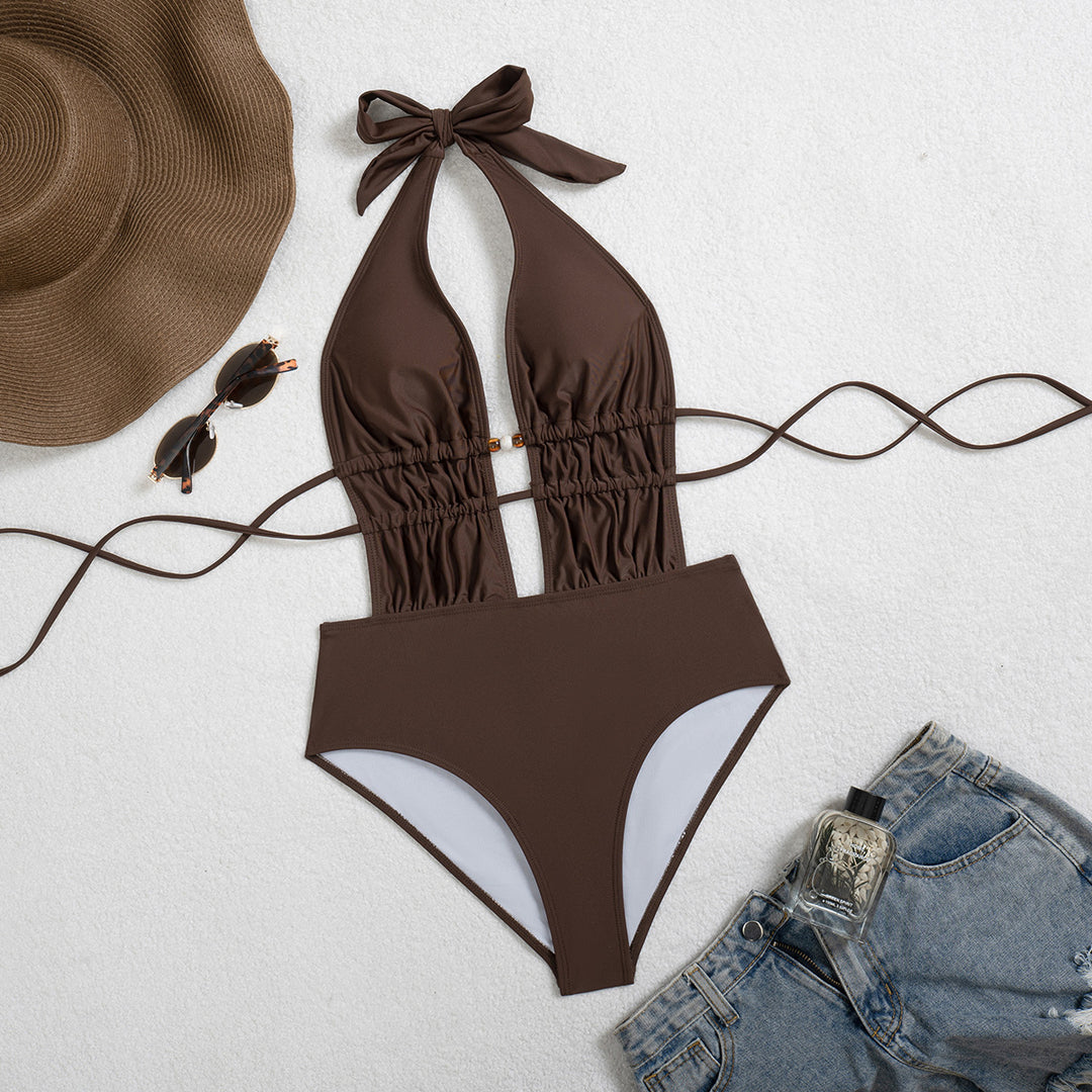 Damen Eleganter Monokini mit tiefem V-Ausschnitt und raffinierten Details EB