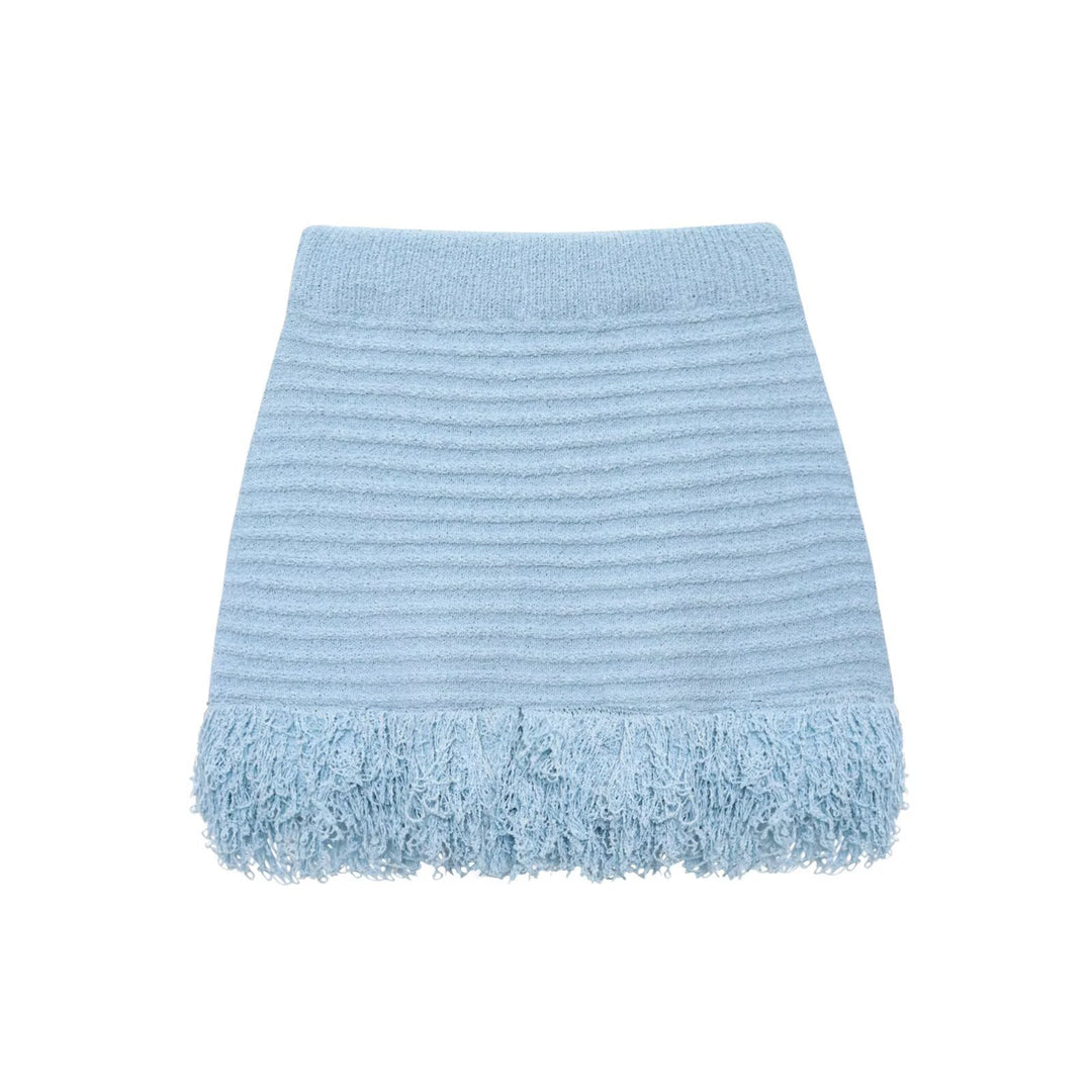 Damen Kurzarm-Strickjacke mit fransigem Saum und dekorativen Knöpfen EB