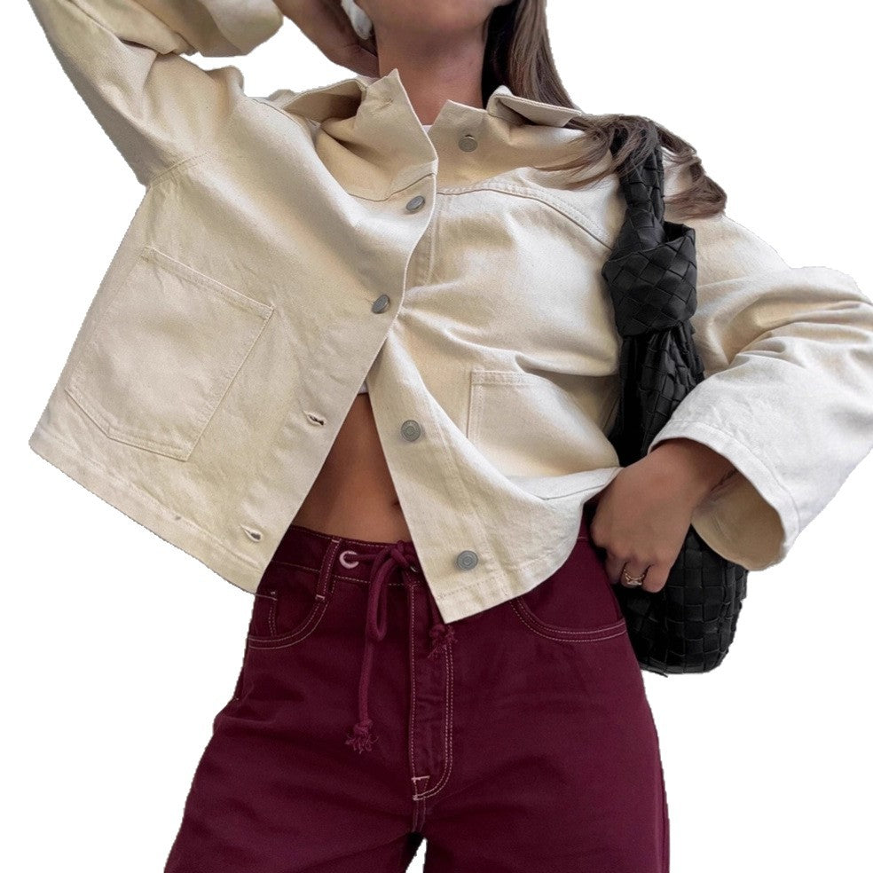 Damen Oversized Jeansjacke im minimalistischen Design mit praktischen Taschen EB