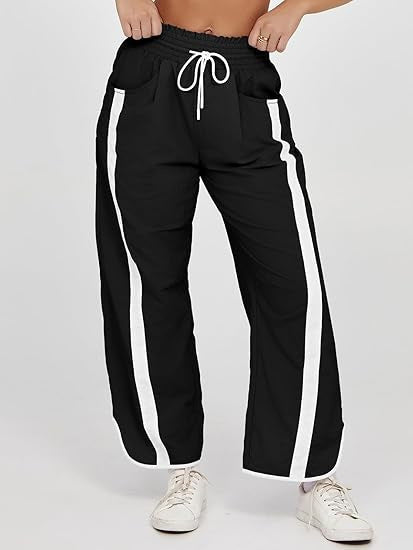Damen nan relaxte Trackpants mit seitlichem Kontraststreifen, elastischem Smokbund und Eingrifftaschen EB