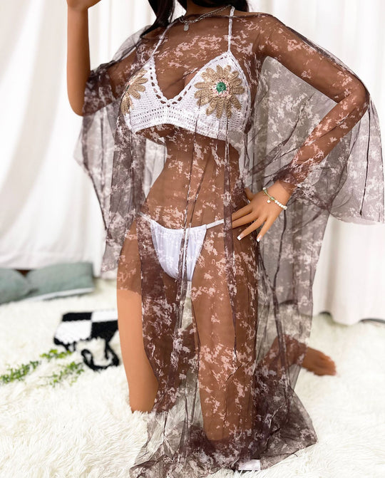 Damen transparenter Strandüberwurf mit bunten Akzenten EB