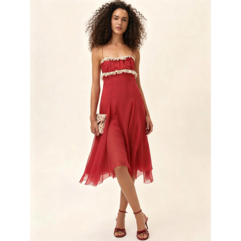 Damen Fließendes Midi-Kleid mit raffinierten Rüschendetails EB
